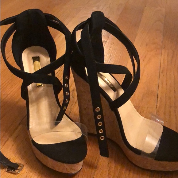NWOT Liliana Black Suede Platform Wedge Heels - Picture 4 of 8